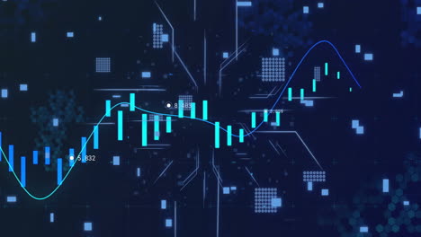 Animation-of-financial-data-processing-over-circuit-board-background