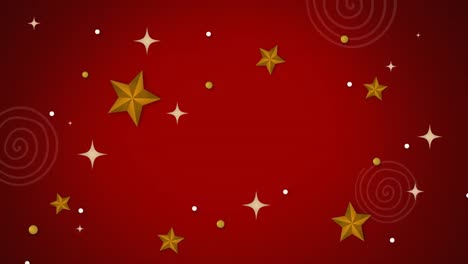 Animation-of-christmas-and-new-year-white-and-gold-stars-on-red-background