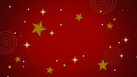 animation of christmas and new year white and gold stars on red background