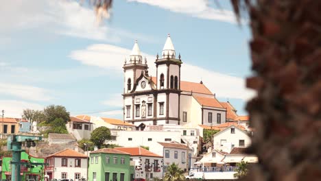 a view of são mateus da calheta parish church in angra do heroísmo, azores archipelago, portugal