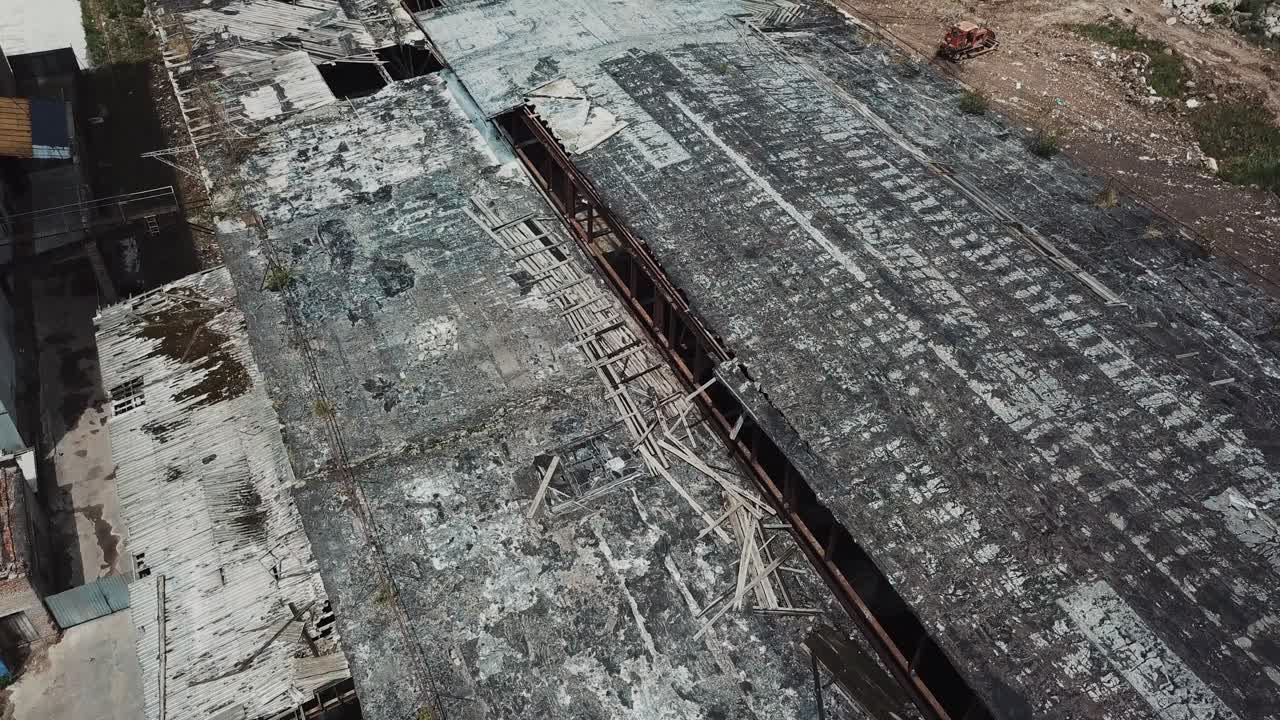 Ruins of an old factory. Old industrial building for demolition. Aerial view
