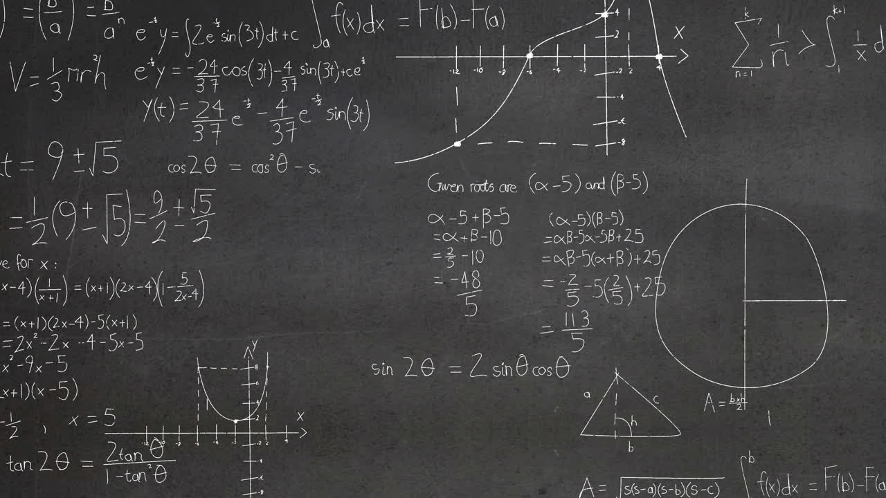 ecuaciones matemáticas y gráficos cubren una pizarra en un entorno escolar
