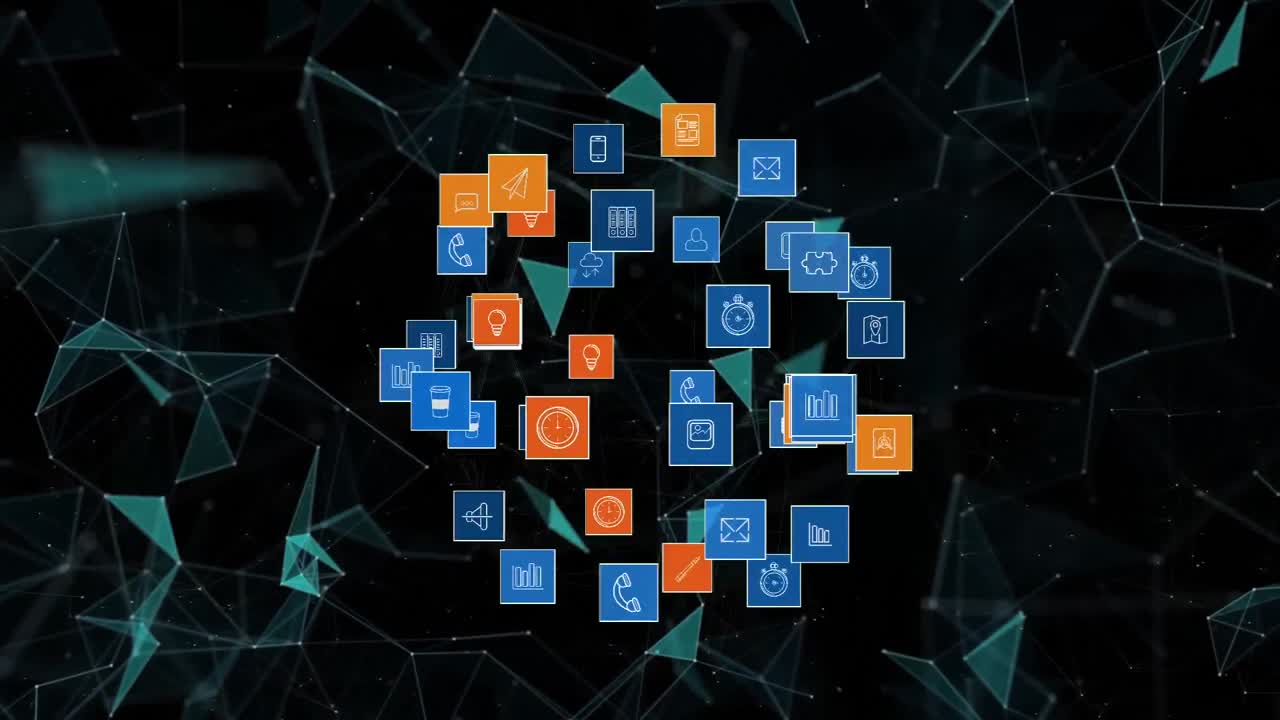 animación de redes de conexiones de íconos de interfaz múltiples
