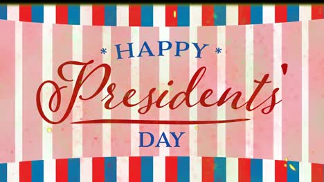 animation of presidents day text over american flag