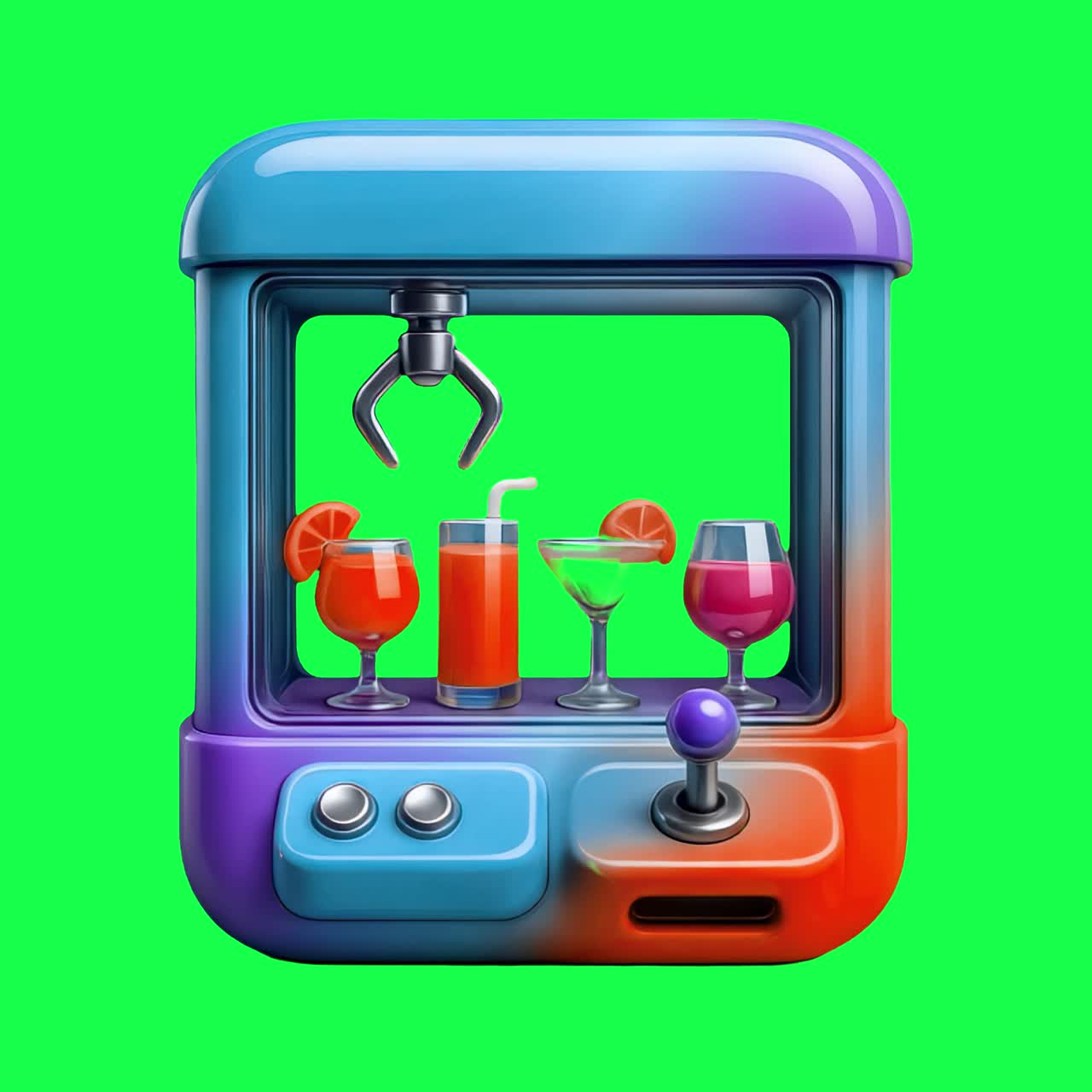 Colorful drink machine illustration animation, transparent 4K video, green screen