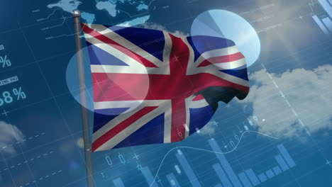 animación del procesamiento de datos sobre la bandera del reino unido