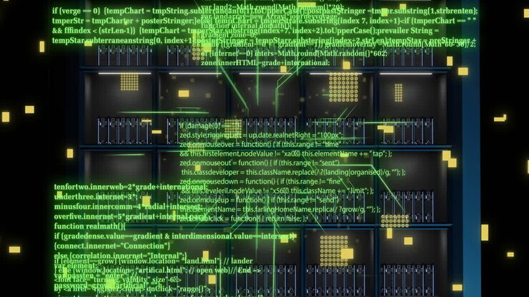 Animation of connections and data processing over computer servers