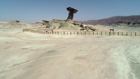 AERIAL---Epic-view-of-Ischigualasto-Provincial-Park,-San-Juan,-Argentina,-forward-rising