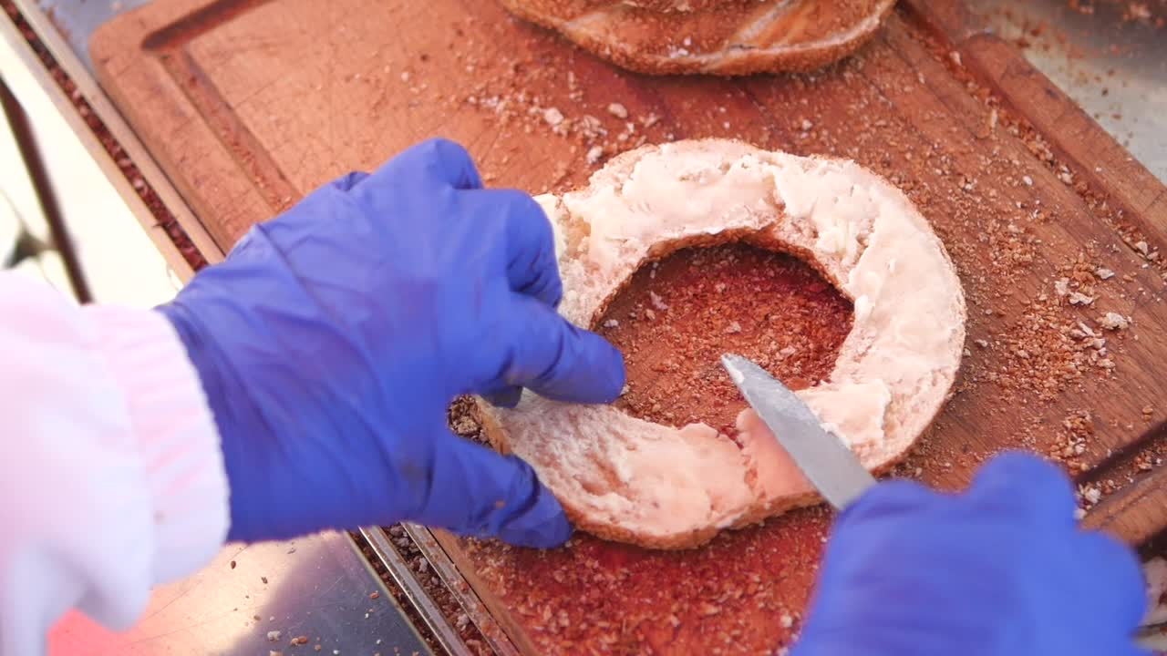 Preparing and Serving Butter on Turkish Simit