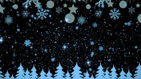 Animation-of-snow-and-stars-on-black-background