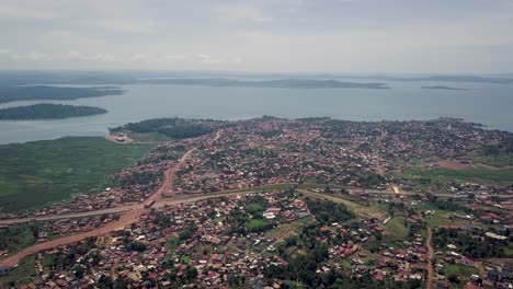 panoramic aerial view of kaazi in kampala with lake victoria in the background, uganda, east africa.