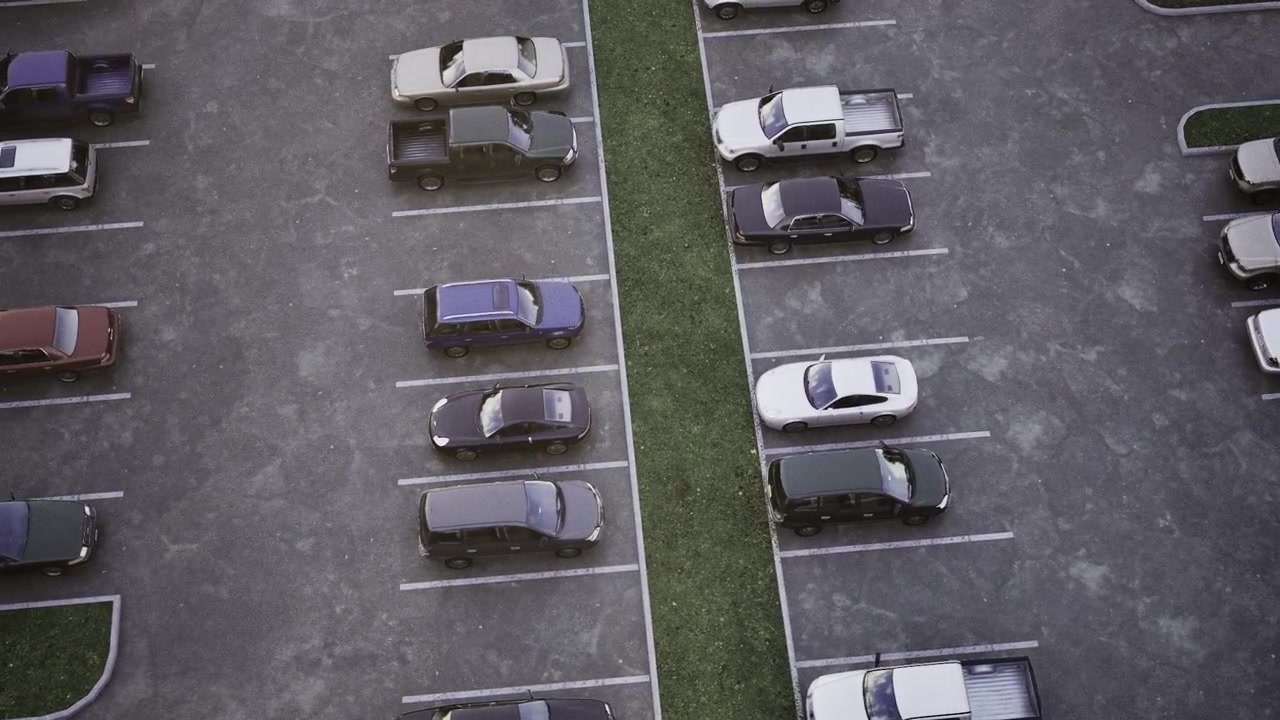 Vista aérea clara e colorida de estacionamento ao meio-dia