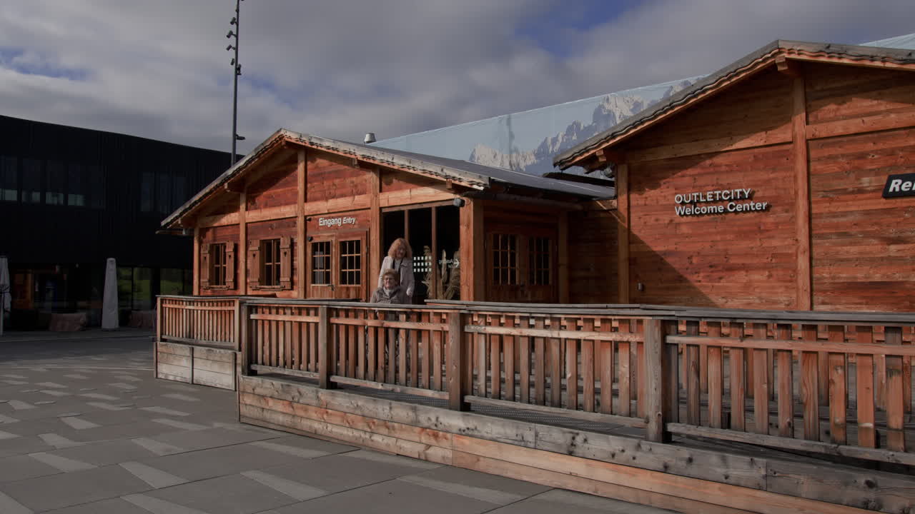 Wooden Welcome Center at a Ski Resort/Shopping Area