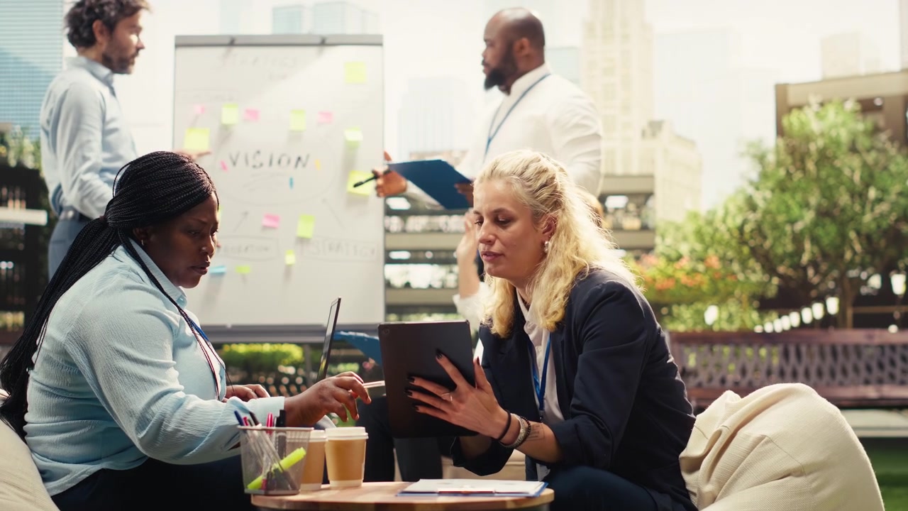 Diverse Business Team Collaborating in Modern Office Workspace