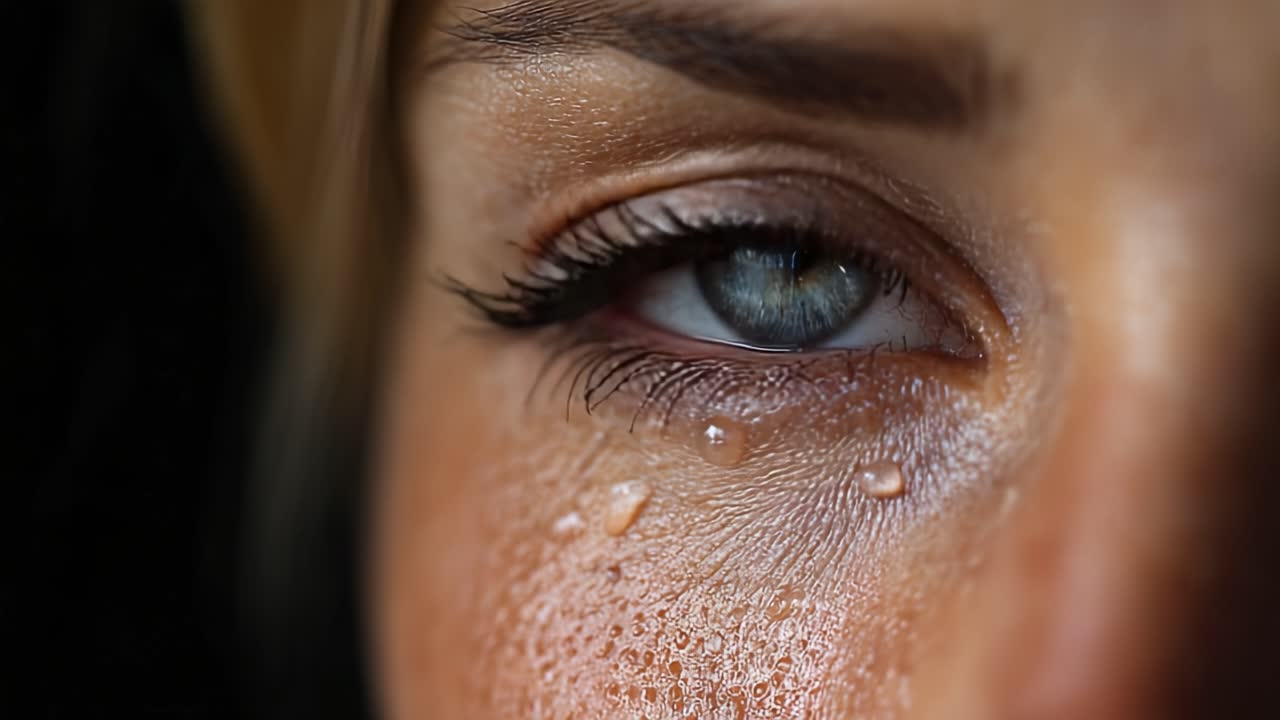 A Close-Up Emotional Portrait Capturing Raw Vulnerability and Tearful Beauty in an Intimate Moment of Human Expression and Deep Reflection on Life's Challenges