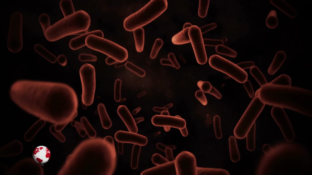 animación del globo con texto de noticias sobre celdas en fondo negro