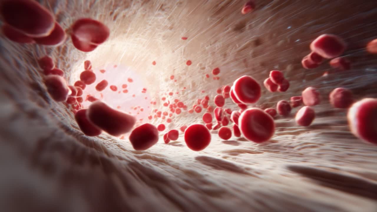 Incredible Visualization of Blood Cells Flowing Through a Vein, Capturing the Dynamic Movement and Complex Interaction of Red Blood Cells in Human Circulation System