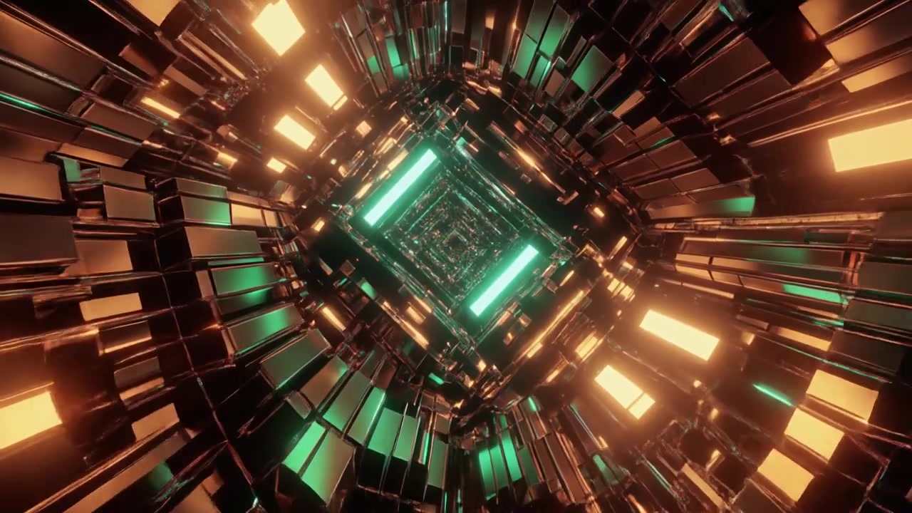 Futuristic Abstract Tunnel with Glowing Geometric Lights