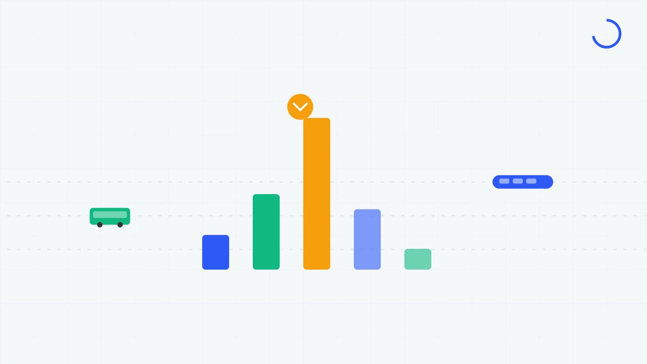 Grafico a barre animato con elementi dati in movimento
