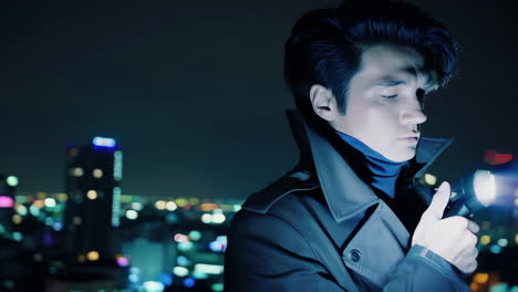 mysterious figure on rooftop at night
