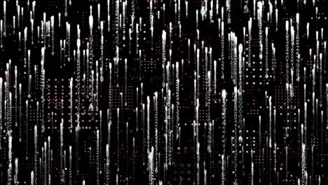 animación de una placa de circuito de computadora, sobre rastros de luz blanca que caen, en negro
