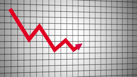 negative graph animation, red arrow is making downfall simulation on a squared background, representing graph chart depreciation, currency fall, economic recession