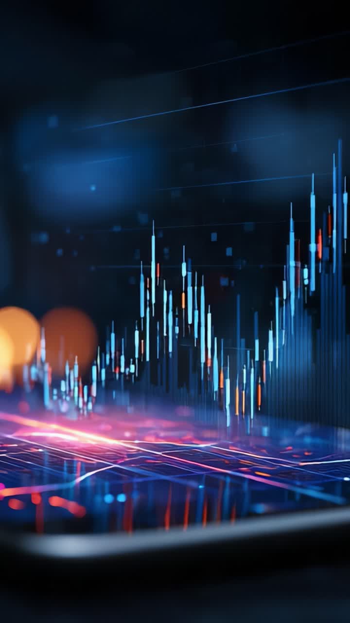 Una straordinaria rappresentazione visiva di dati finanziari che mostra un trend dinamico in crescita in un ambiente digitale elegante con parametri vivaci ed elementi luminosi