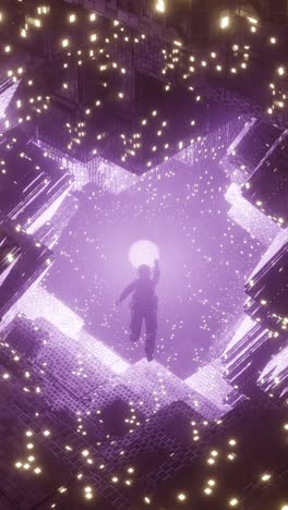 Space abstract tunnel with floating astronaut at corridor to the star. 3d animation loop