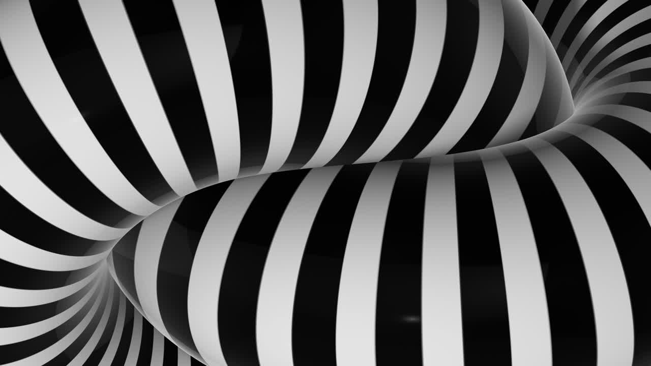 anillos a rayas. animación 3d abstracta. primer plano, en blanco y negro.