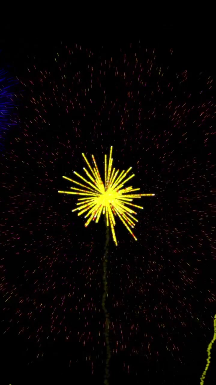 Animazione di fuochi d'artificio colorati di Natale e Capodanno che esplodono nel cielo notturno