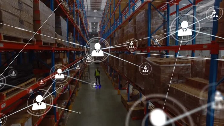 Animazione di rete di connessioni su magazzino
