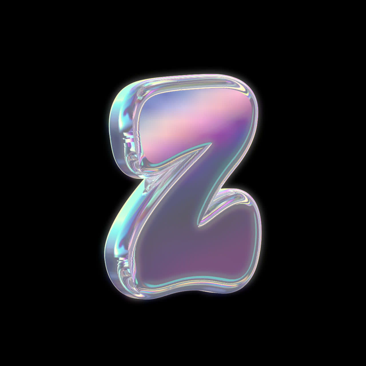 Lettera Z olografica iridescente che ruota su sfondo nero