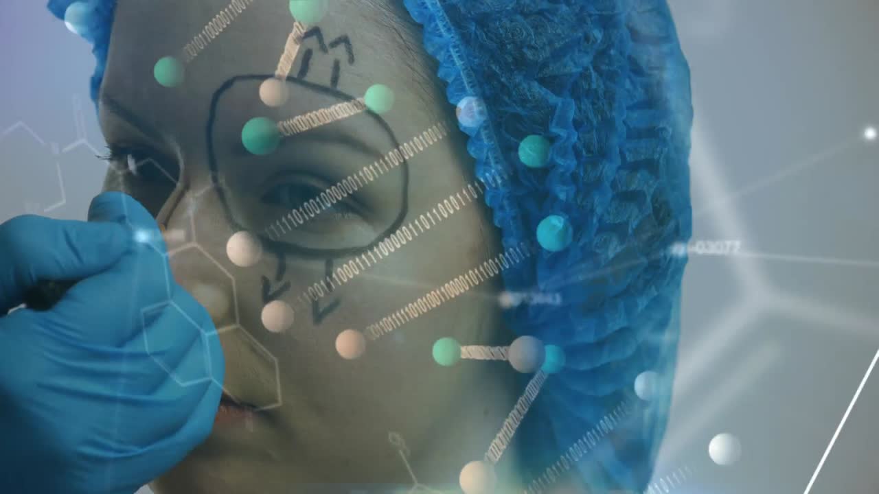 Animation of data processing with woman at the surgeon