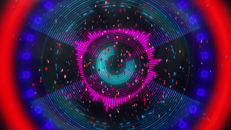 animation of confetti falling and scope scanning over black background