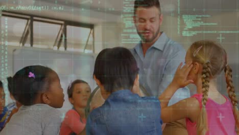 animación del procesamiento de datos en un grupo diverso de estudiantes con el maestro