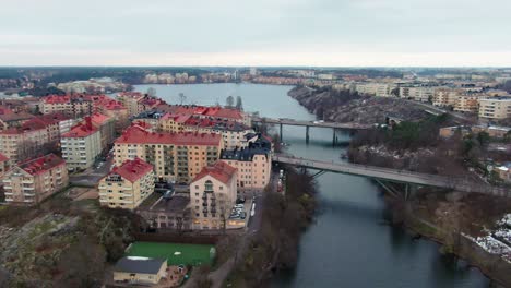 Vast-aerial-panorama-over-islands-and-urban-area-in-Stockholm-Sweden