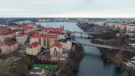 vast aerial panorama over islands and urban area in stockholm sweden