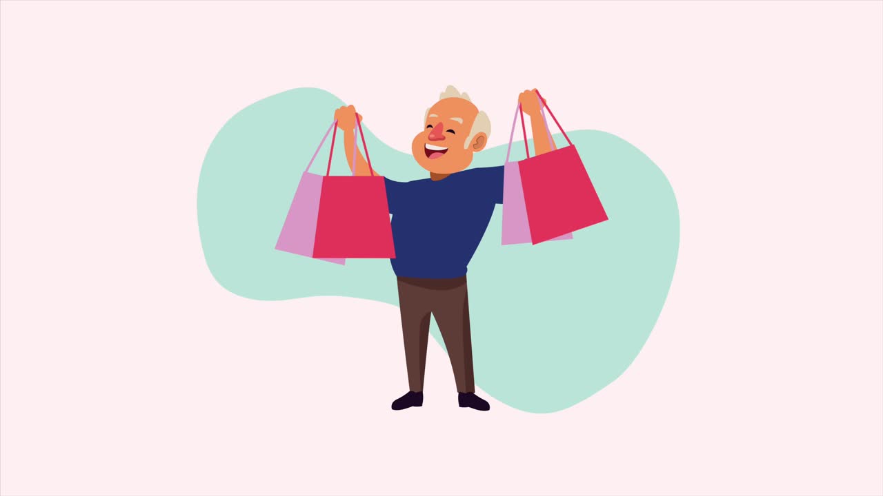 쇼핑 가방을 가진 은이 애니메이션 캐릭터