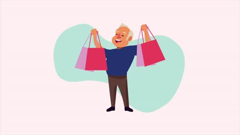 anciano con bolsas de compras personaje de animación