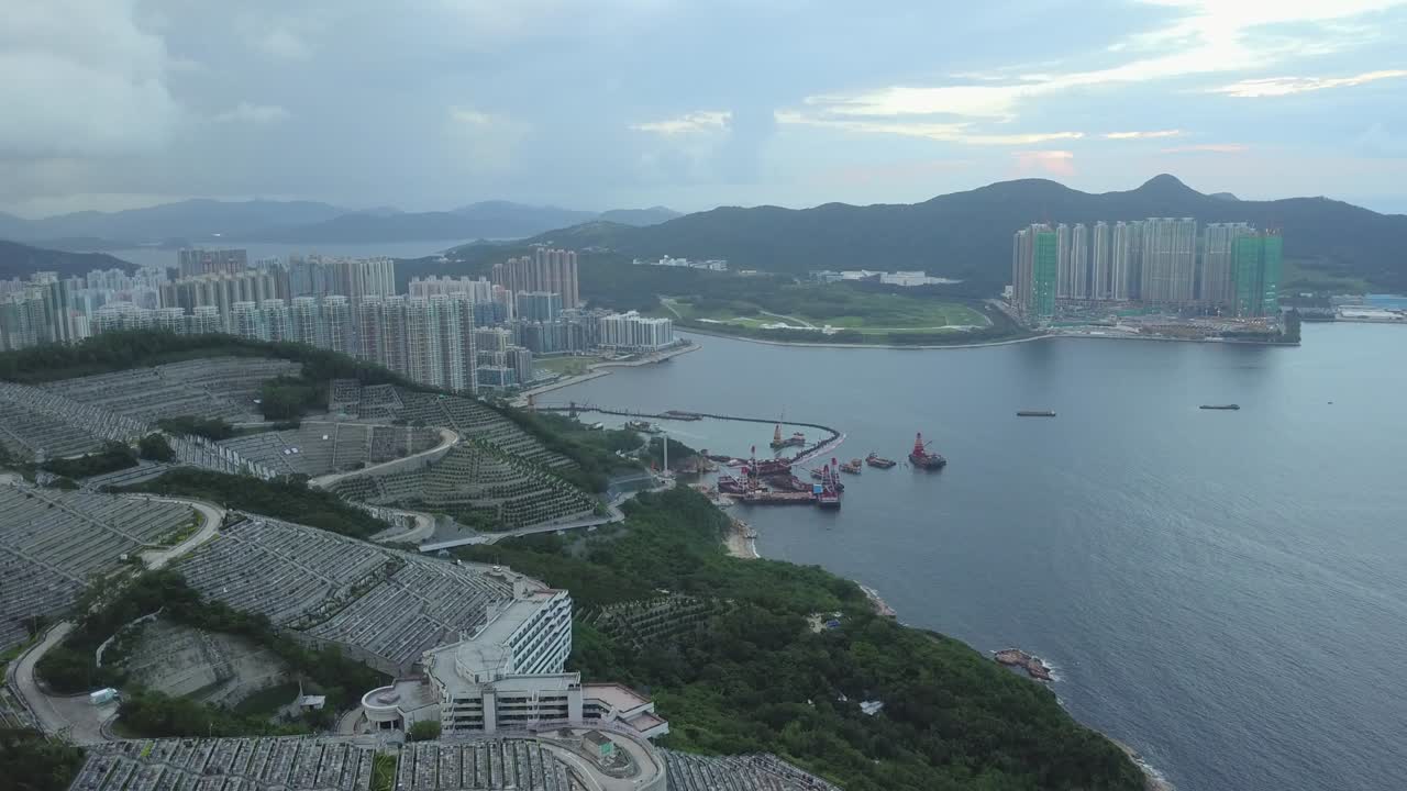 imágenes de aviones no tripulados de la ciudad de tsung kwan o, hong kong