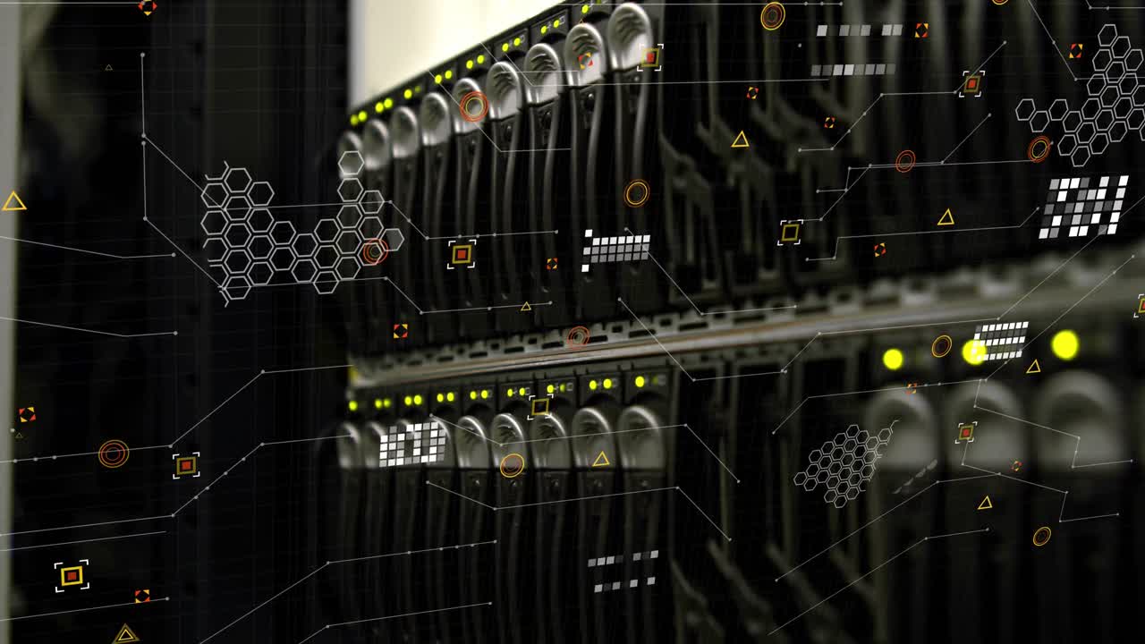 animación de formas y procesamiento de datos en la sala del servidor