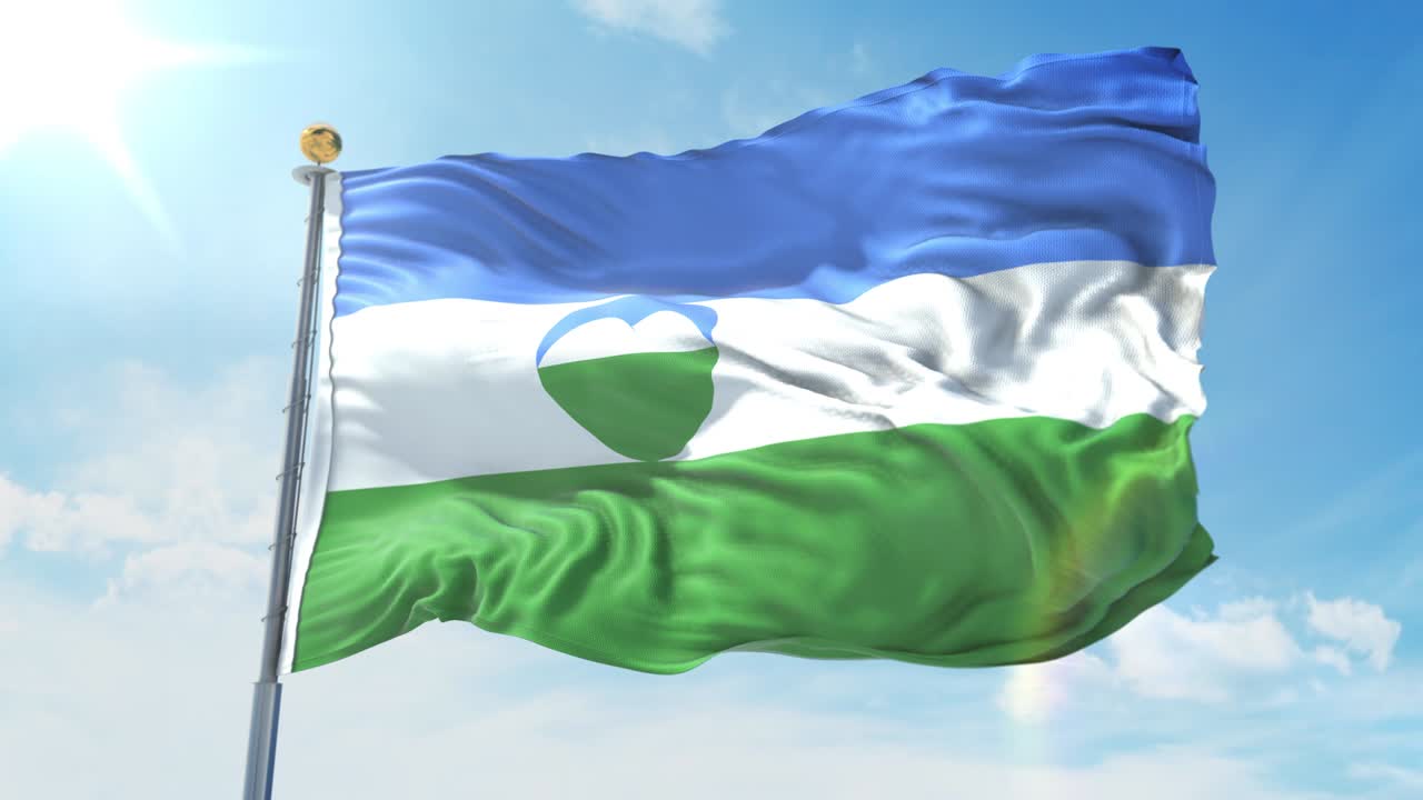 깊은 파란 하늘을 배경으로 바람에 흔들리는 카바르디노 발카리아 발, 국가 테마, 국제 개념, 3d 렌더링, 시엄리스 루프, 4k