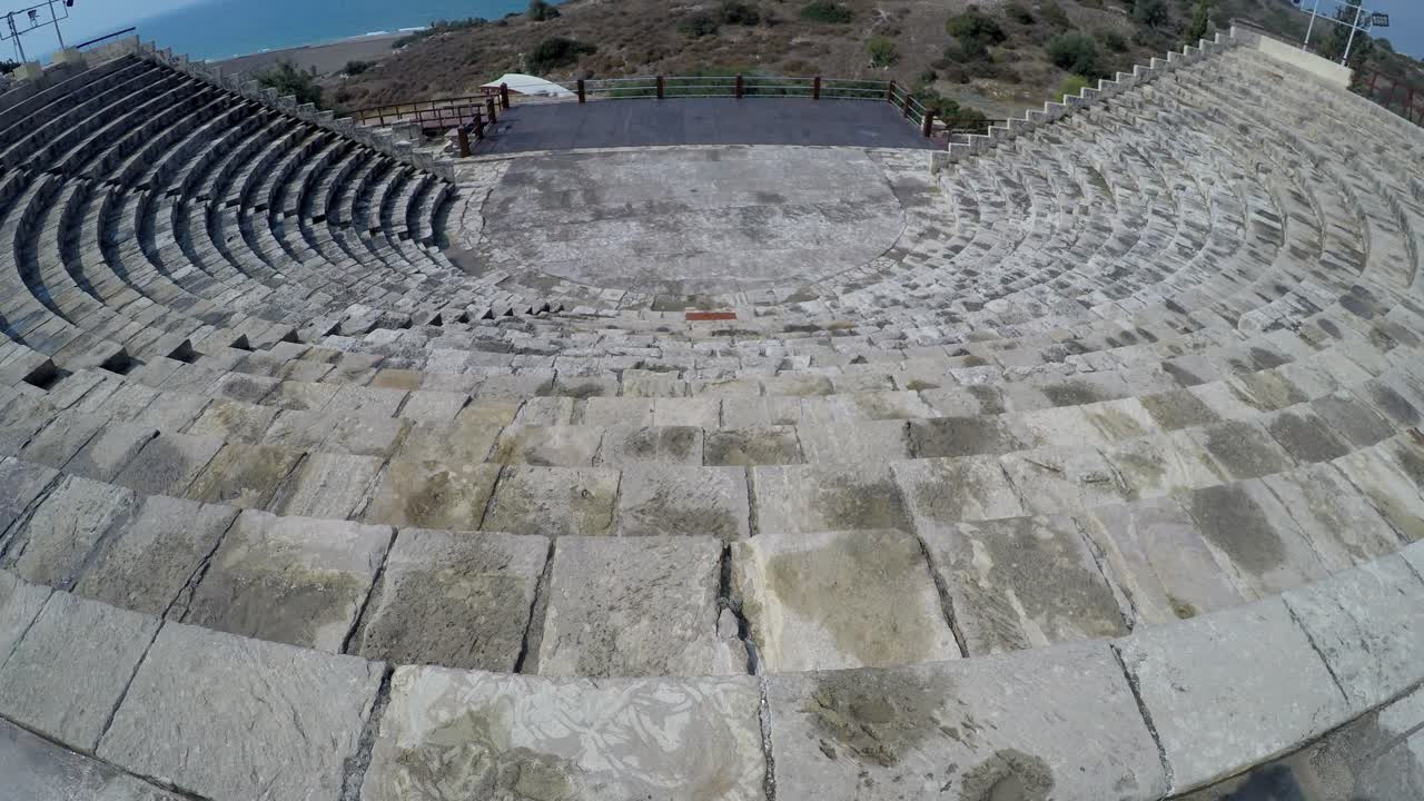 Ancient Greek theater ruins at Kourion, Cyprus, aerial view of the amphitheater