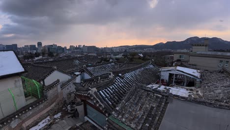 rooftops at bukchon hanok village in seoul, south korea - panning shot