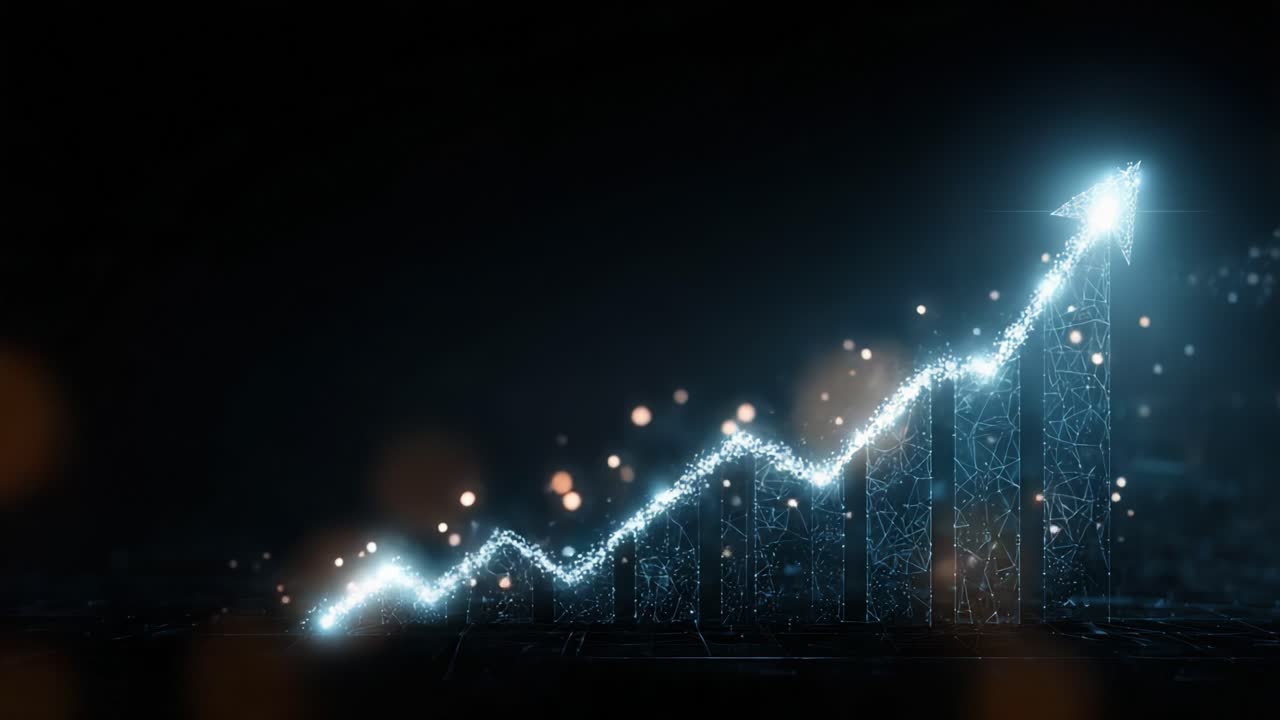 Visual Representation of Data Growth: An Ascending Graph with a Dynamic Sparkling Effect Demonstrating Progress and Success in Analytics and Forecasting