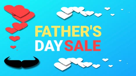 background for father's day sale isolated on blue gradient background. animated white,  red heart's and muchteche.