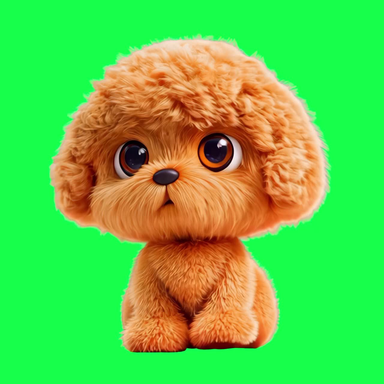 Fluffy poodle puppy animation, transparent 4K video, green screen