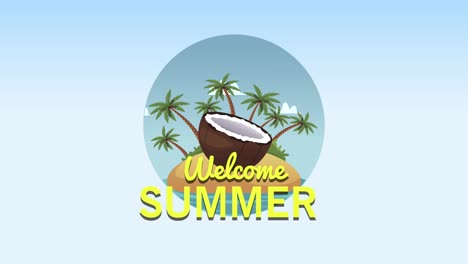 letras de bienvenida de verano con coco en la playa