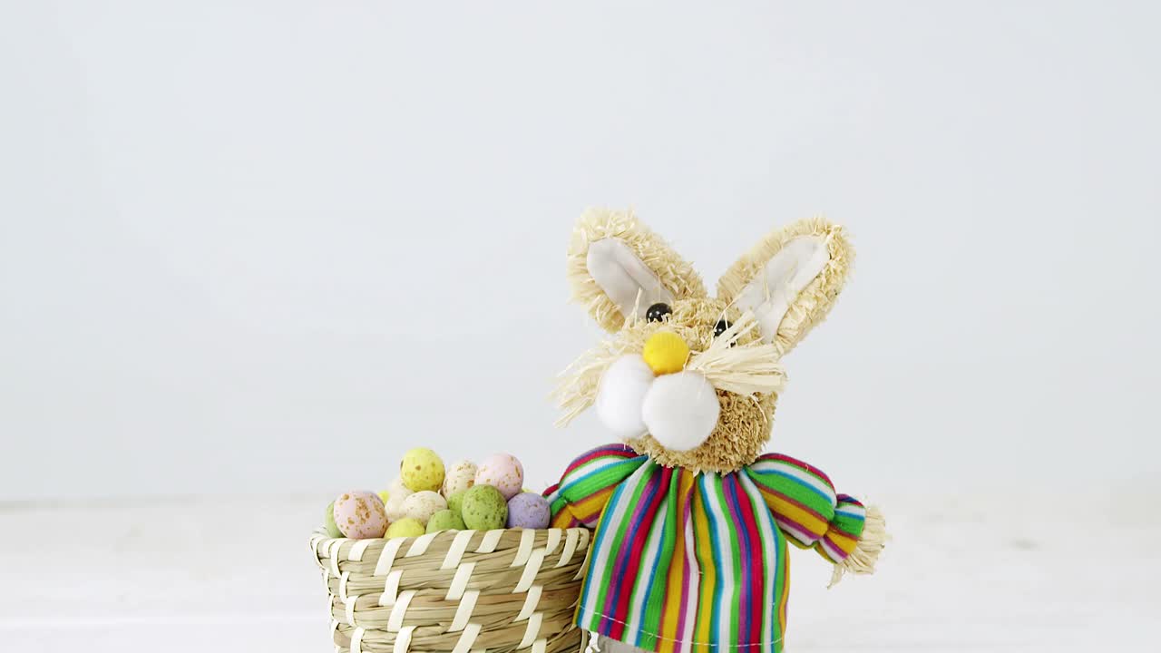 Basket with Easter eggs and Easter bunny