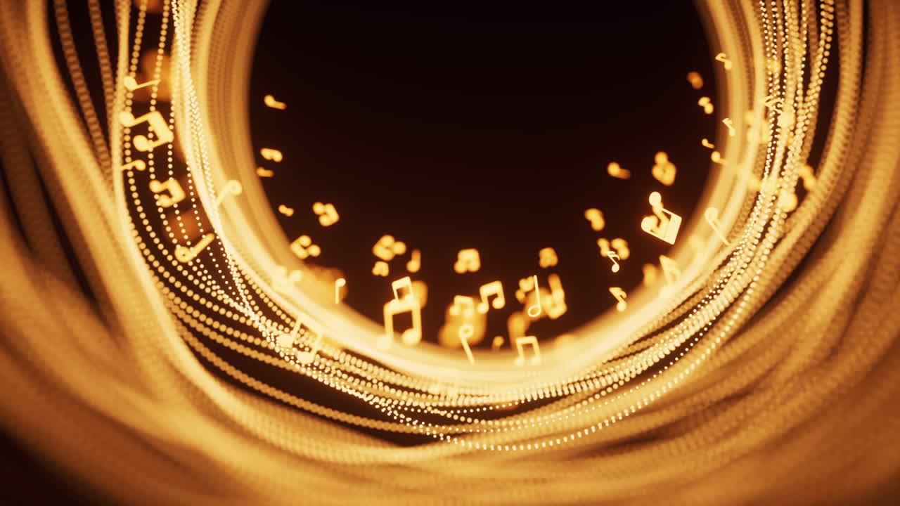 Music notes and glowing neon lines, 3d rendering